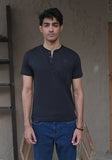 Basic Jersey Henley Pocket Black T-Shirt