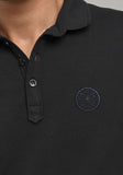 Basic Polo Black Knitted Collar T-Shirt