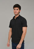 Basic Piquet Black Self Collar Polo T-Shirt