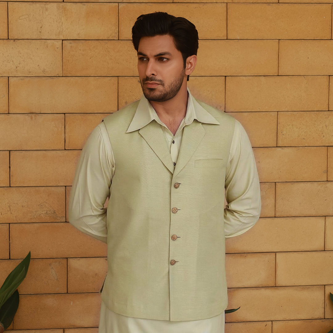 Raw Silk Notch Collar Waistcoat
