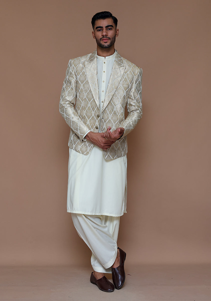 Premium Jamawar Silver Couture Traditional Jacket