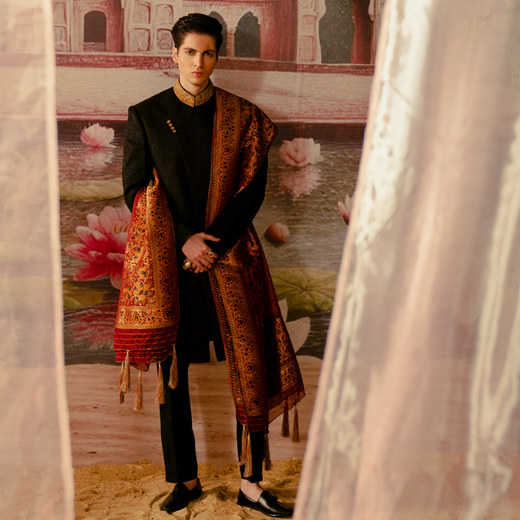 Premium Karandi Jamawar Tap Shoe  Embroidered Sherwani