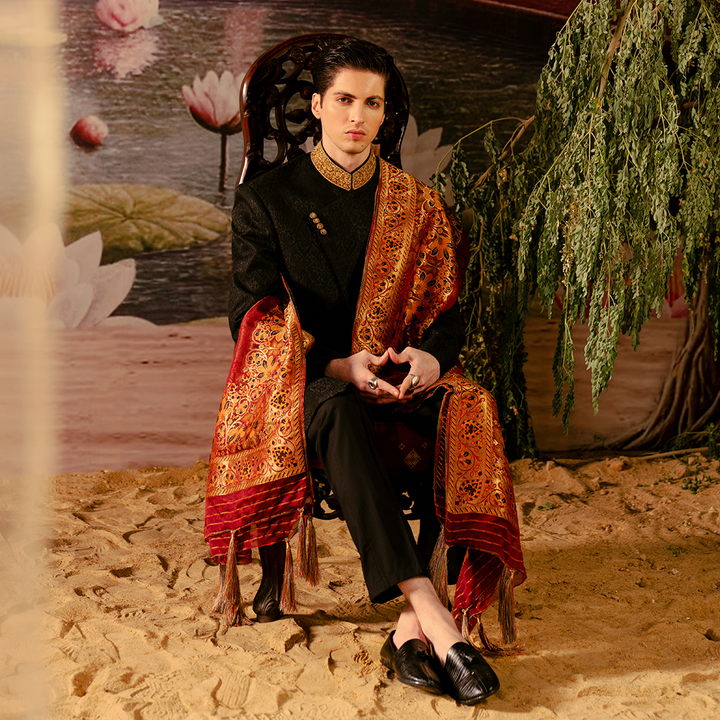 Premium Karandi Jamawar Tap Shoe  Embroidered Sherwani