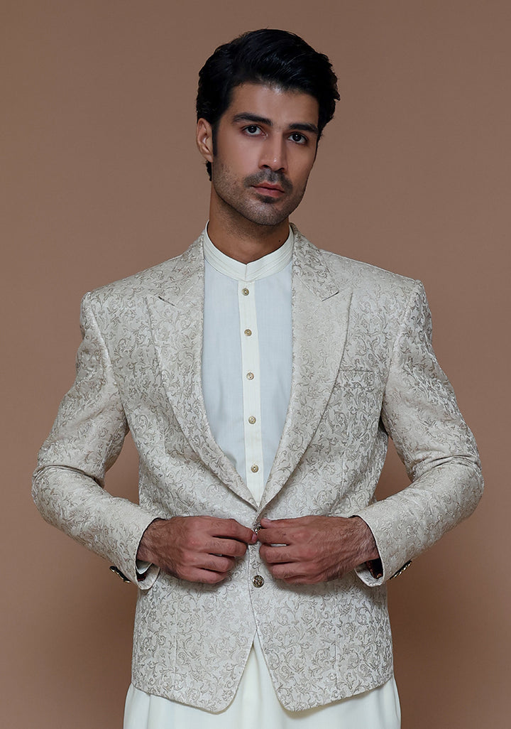 Premium Jamawar Beige Couture Traditional Jacket