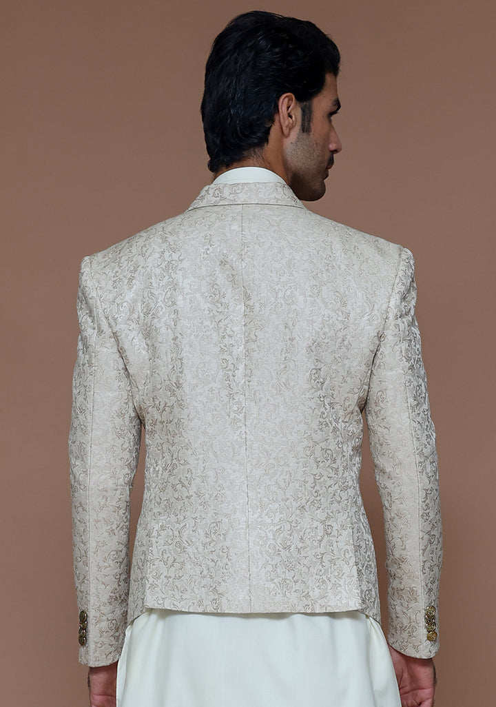 Premium Jamawar Beige Couture Traditional Jacket