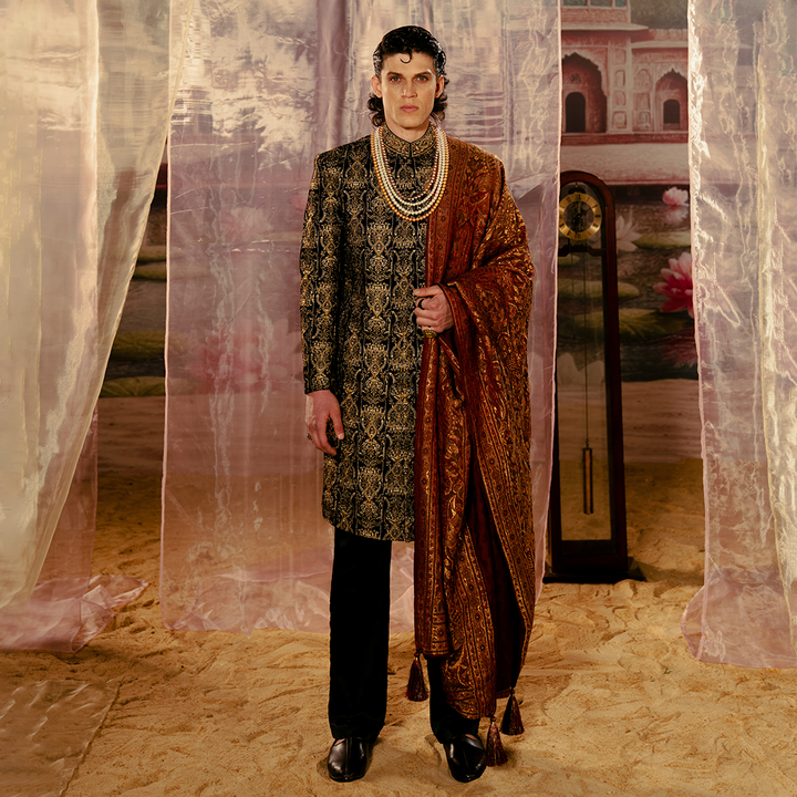 Premium Velvet Tap Shoe Embroidered Sherwani