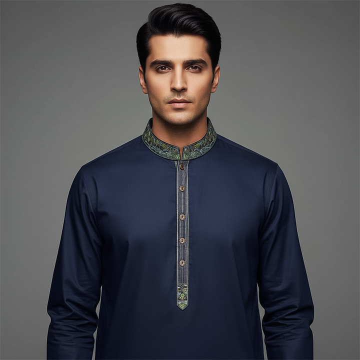 Poly Viscose Outer space Classic Fit Embroidered Suit