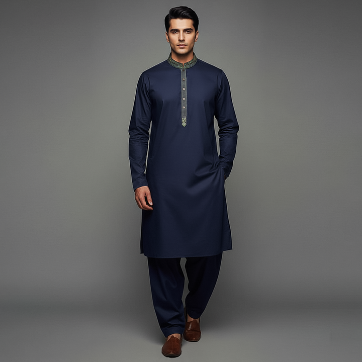 Poly Viscose Outer space Classic Fit Embroidered Suit