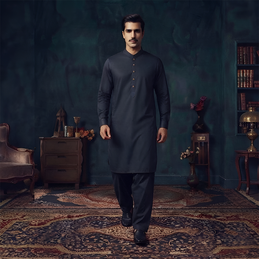 Classic Fit Band Collar Plain Suit
