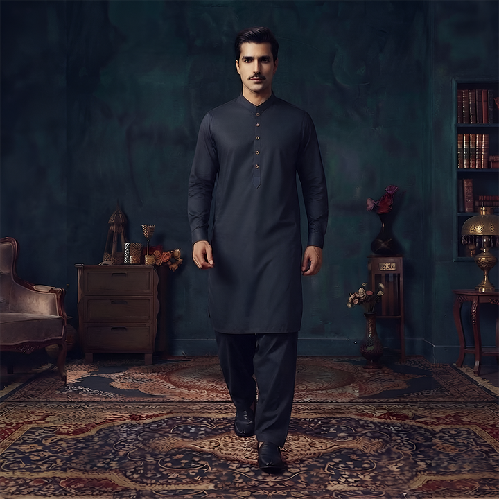 Classic Fit Band Collar Plain Suit