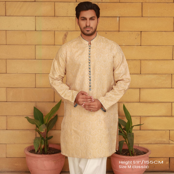 Beige Running Embroidery Kurta