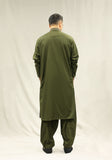 Classic Poly Viscose Dark Olive Classic Fit Embroidered Suit