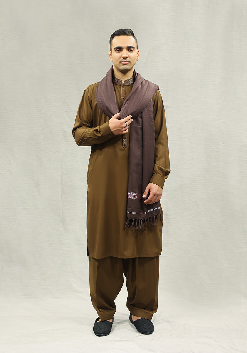 Woolen Deep Mahogany Signature Shawl