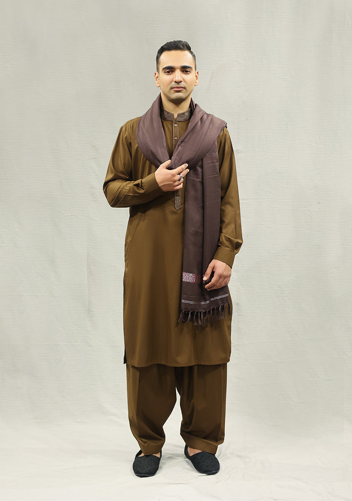 Woolen Deep Mahogany Signature Shawl