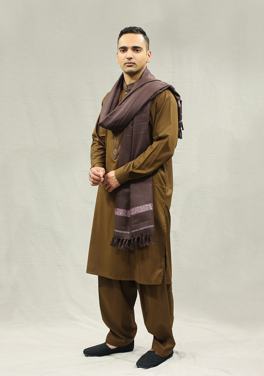 Woolen Deep Mahogany Signature Shawl