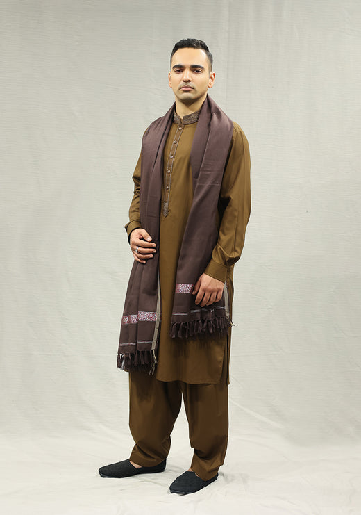 Woolen Deep Mahogany Signature Shawl