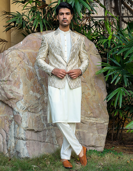 Premium Jamawar Silver Couture Traditional Jacket