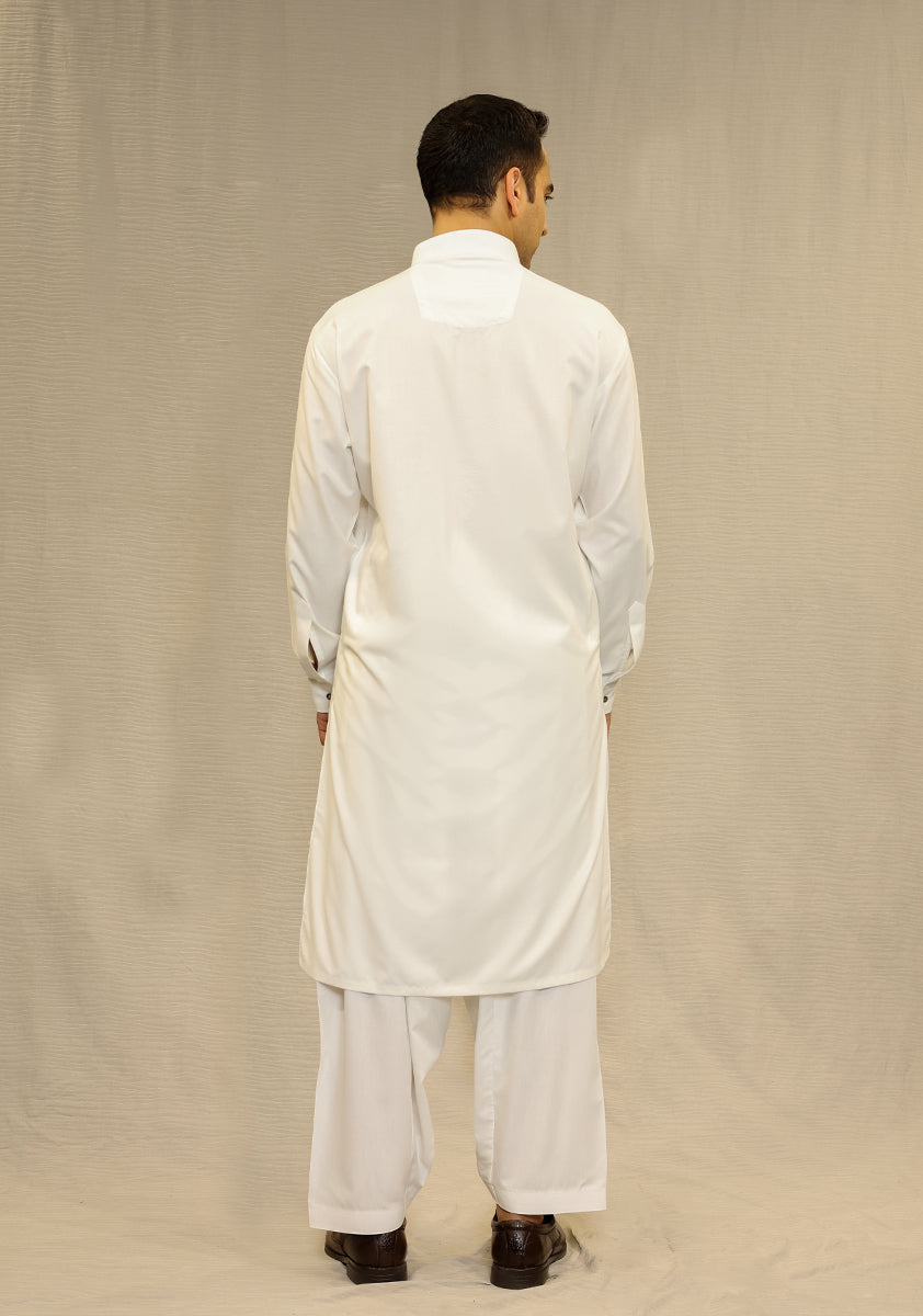 Basic Poly Viscose Brilliant White Slim Fit Plain Suit