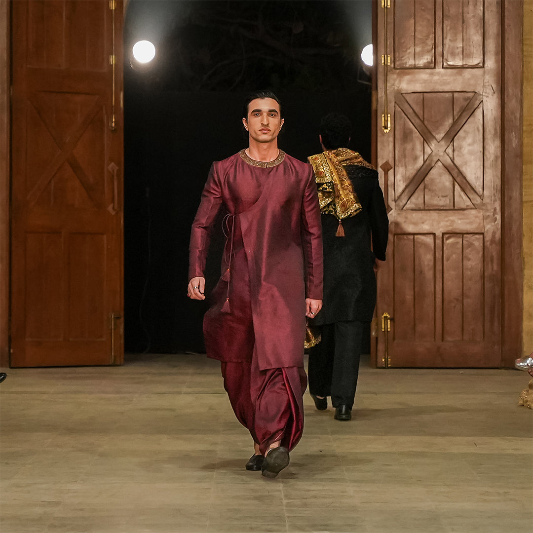 Open-front Anarkali with hand-embroidered neckline in rich Jamawar Fabric
