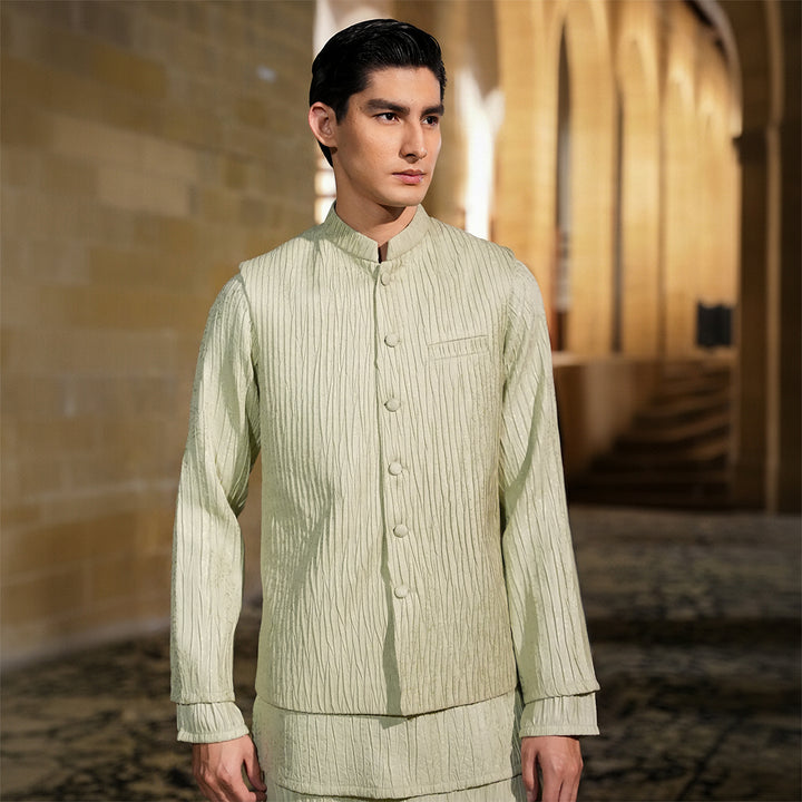 Mint Green Crush Jamawar Three-Piece Suit