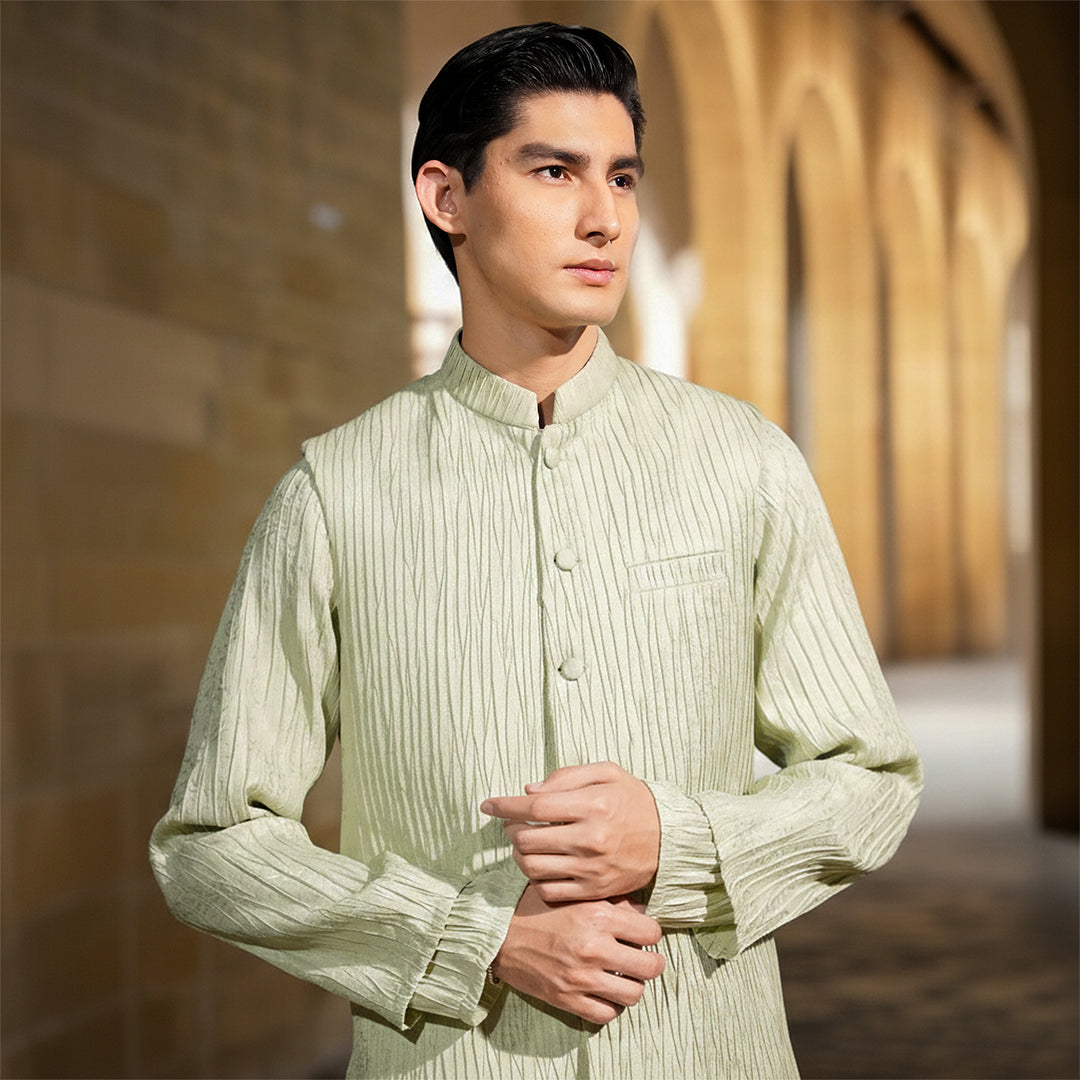 Mint Green Crush Jamawar Three-Piece Suit