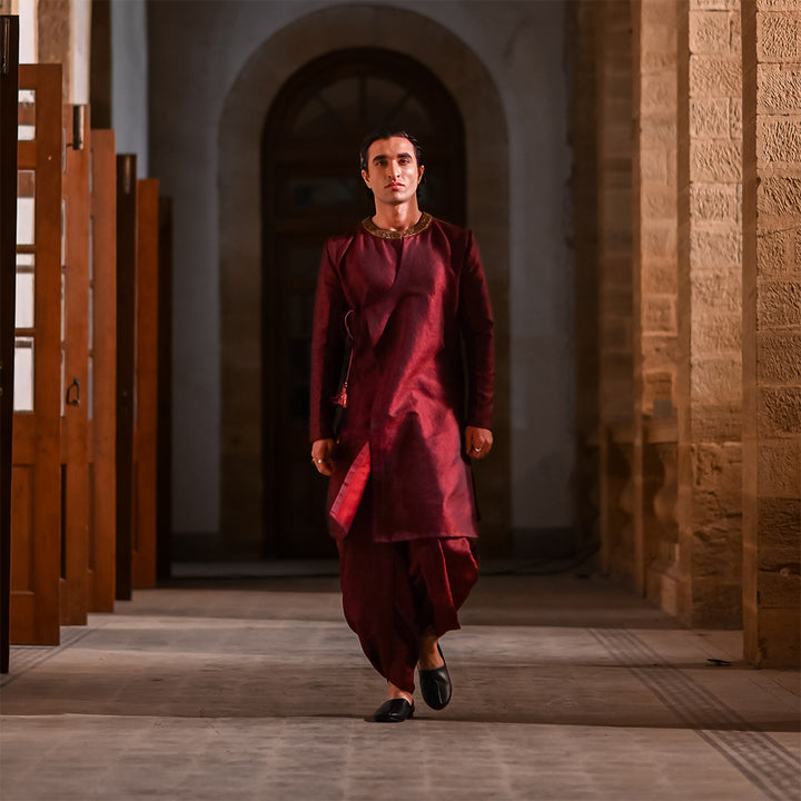 Open-front Anarkali with hand-embroidered neckline in rich Jamawar Fabric