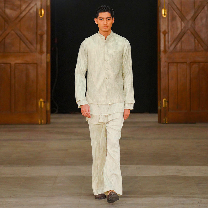 Mint Green Crush Jamawar Three-Piece Suit
