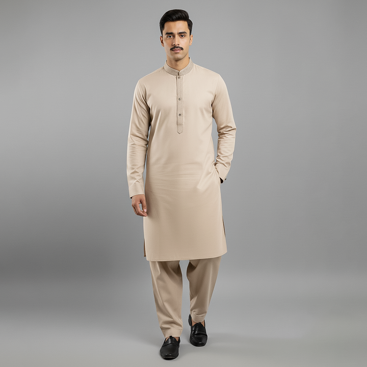 Basic Poly Viscose Beige Slightly Defected Classic Fit Embroidered Suit