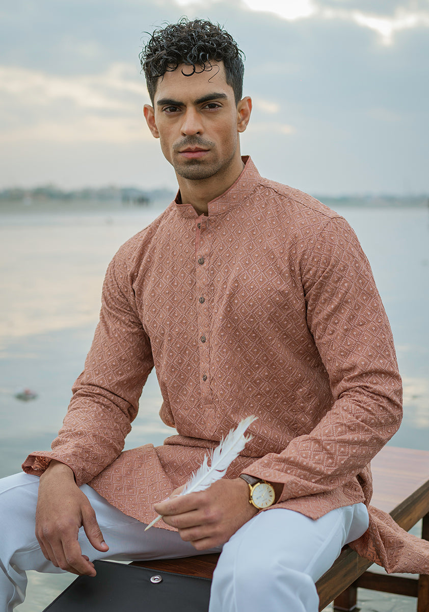 Basic Cotton Desert Sand Slim Fit Slightly Defected Kurta
