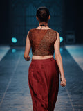 Embroidered Maroon Cropped Waistcoat with Pleated Pants