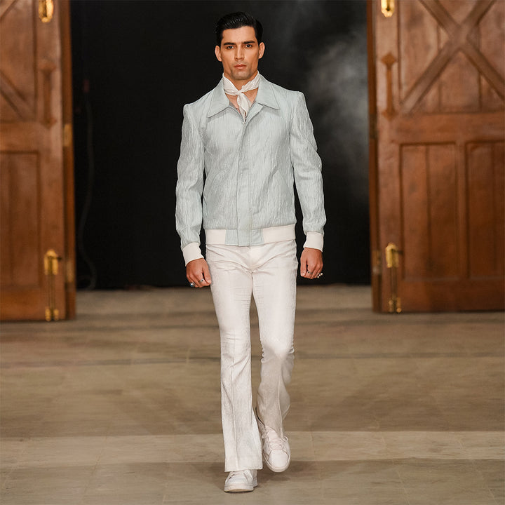Aqua Blue Crush Jamawar Bomber Jacket