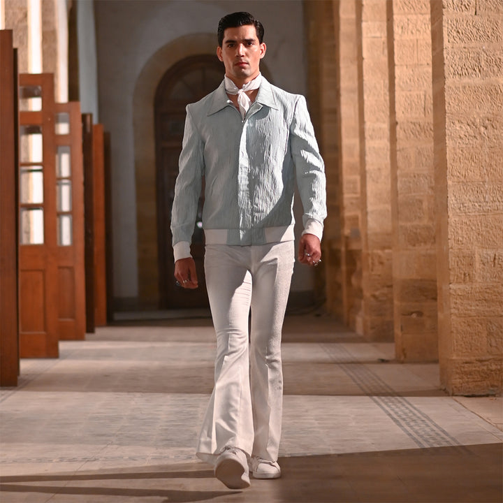 Aqua Blue Crush Jamawar Bomber Jacket