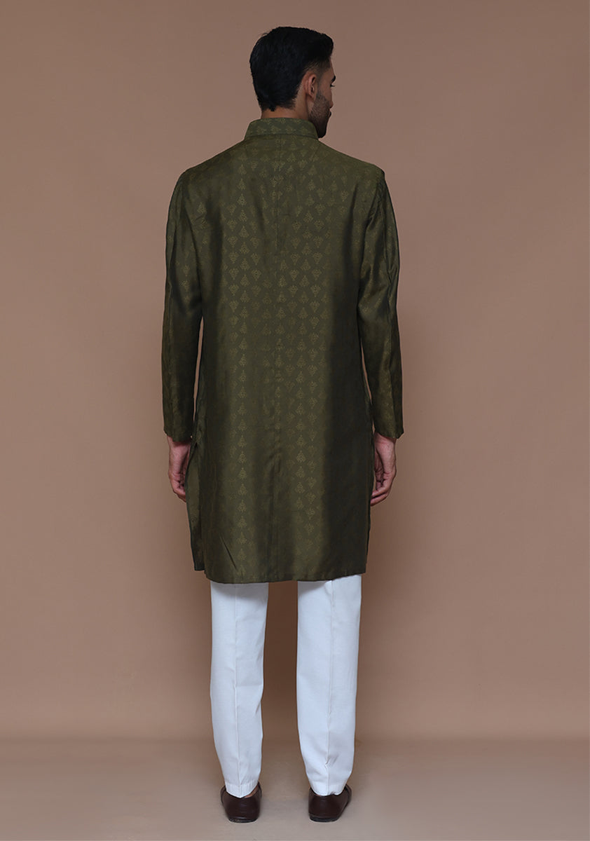 Jamawar Olive Classic Fit Slightly Defected Kurta