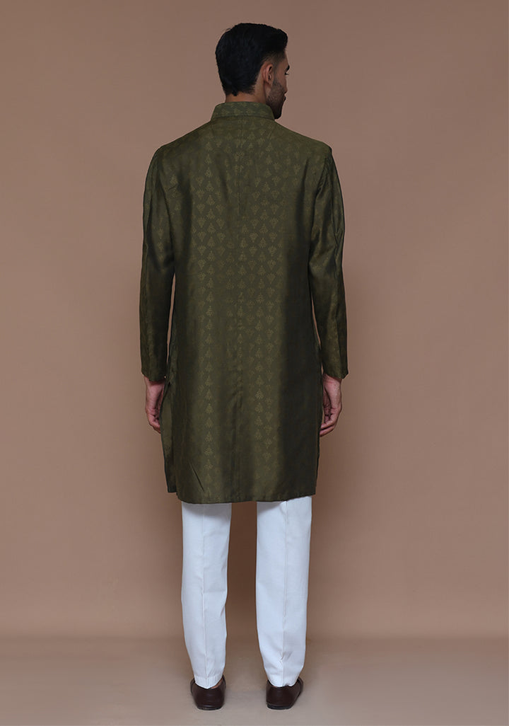 Jamawar Olive Classic Fit Slightly Defected Kurta