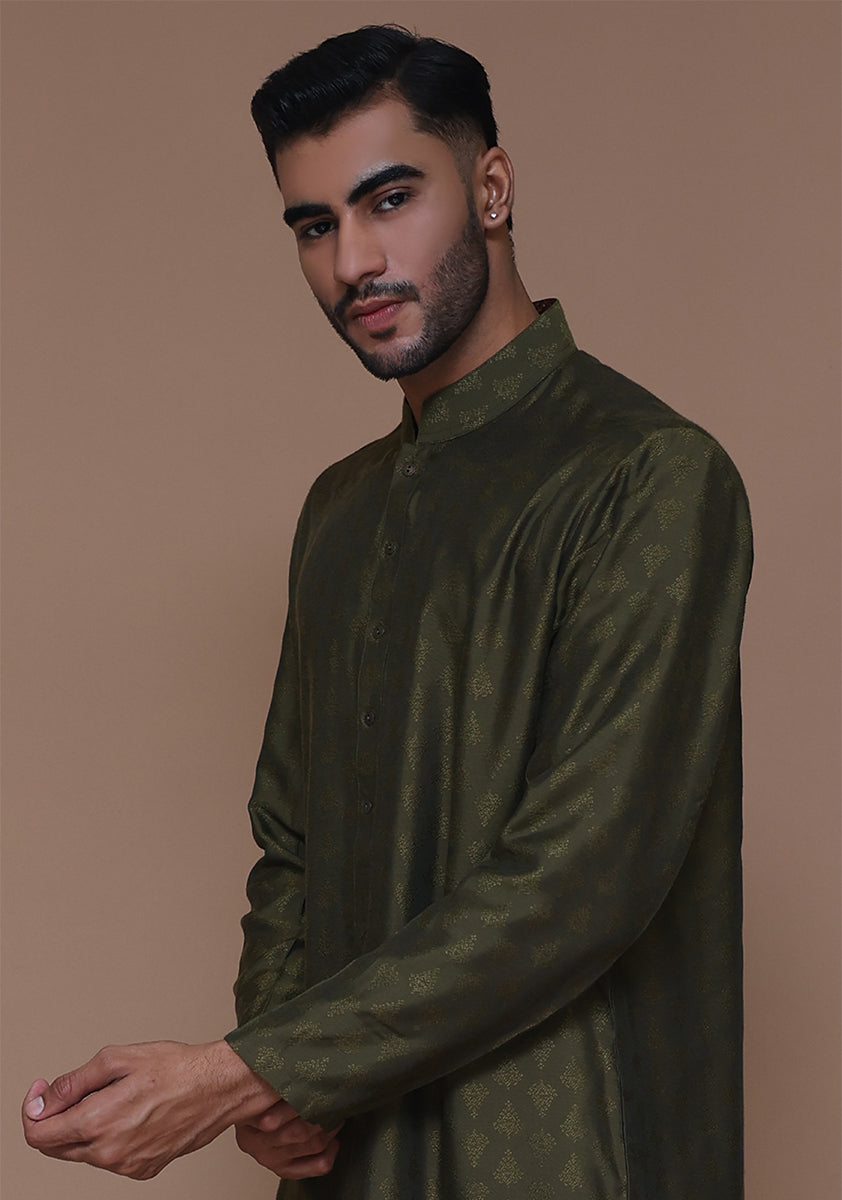 Jamawar Olive Classic Fit Slightly Defected Kurta