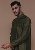 Classic Jamawar Olive Classic Fit Kurta