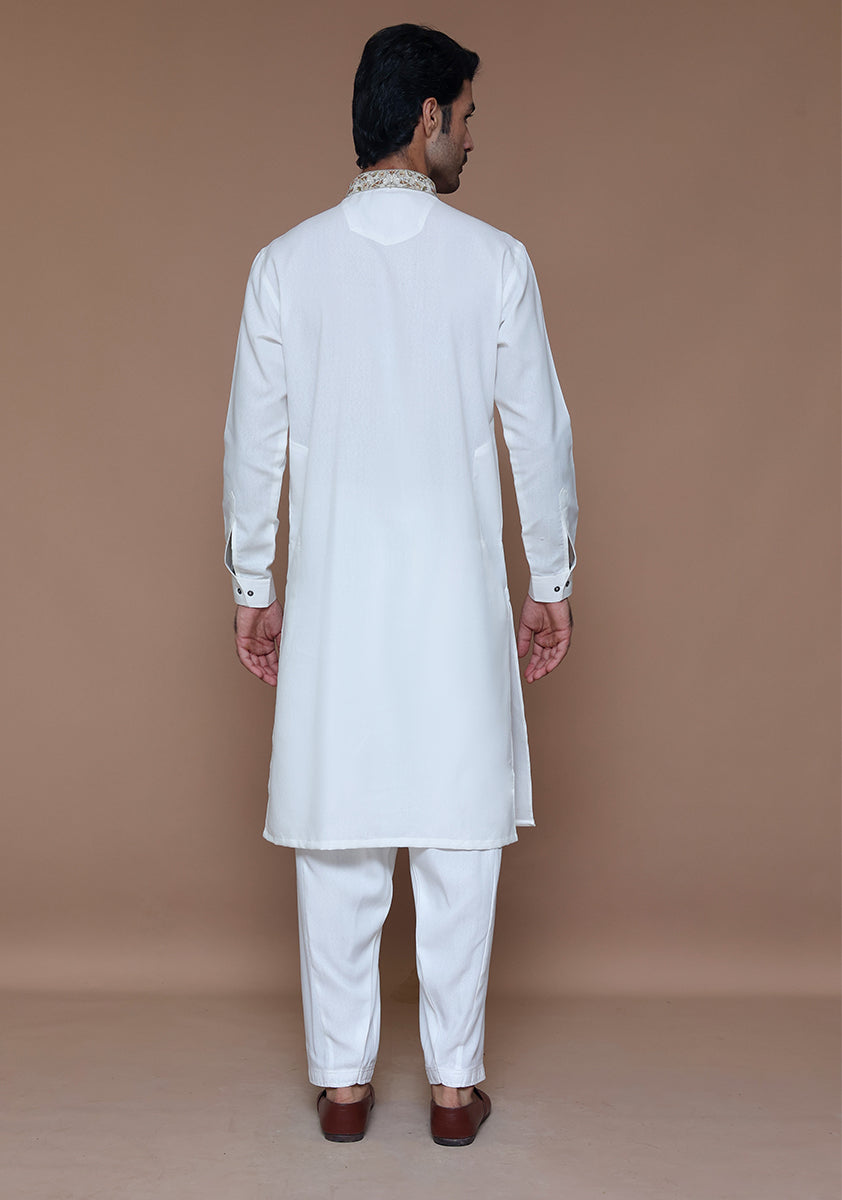 Ayuthia Cloud Dancer Slim Fit Embroidered Suit