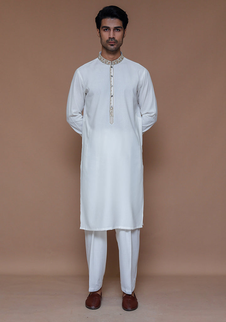 Ayuthia Cloud Dancer Slim Fit Embroidered Suit