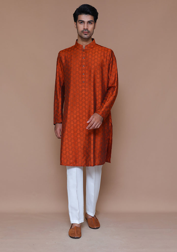 Jamawar Rust Classic Fit Kurta