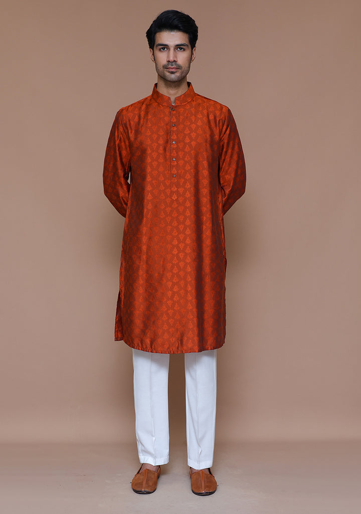 Jamawar Rust Classic Fit Kurta
