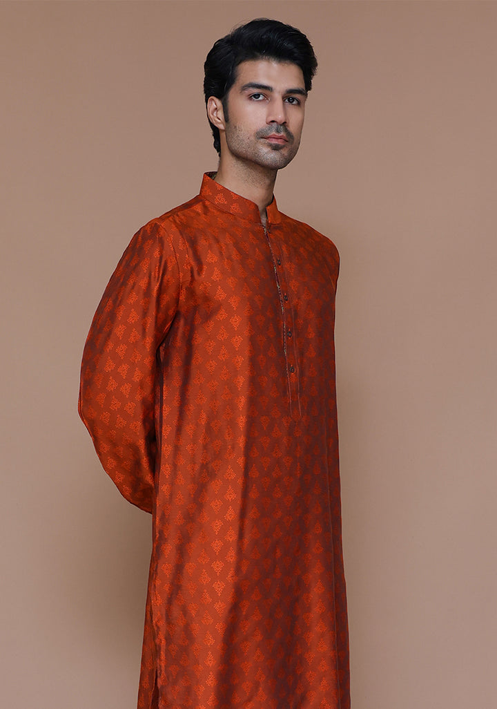 Jamawar Rust Classic Fit Kurta