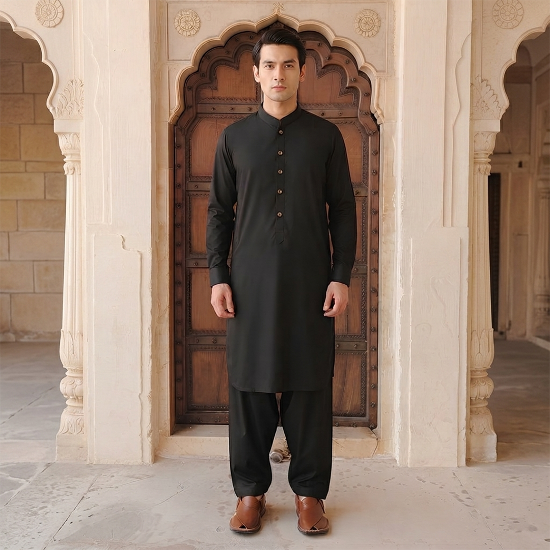Classic Fit Band Collar Plain Suit