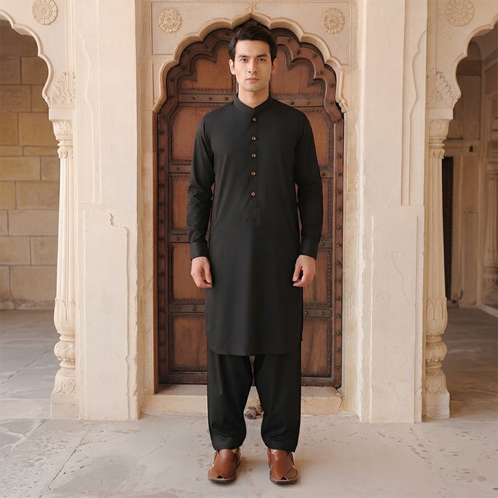 Classic Fit Band Collar Plain Suit