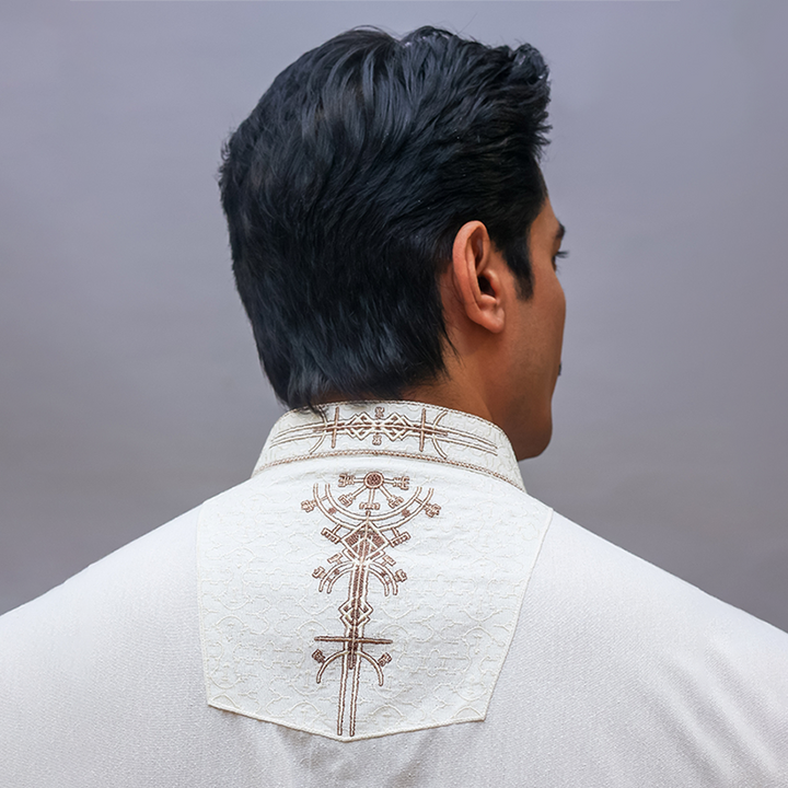 Basic Ayuthia White Slightly Defected Classic Fit Embroidered Suit