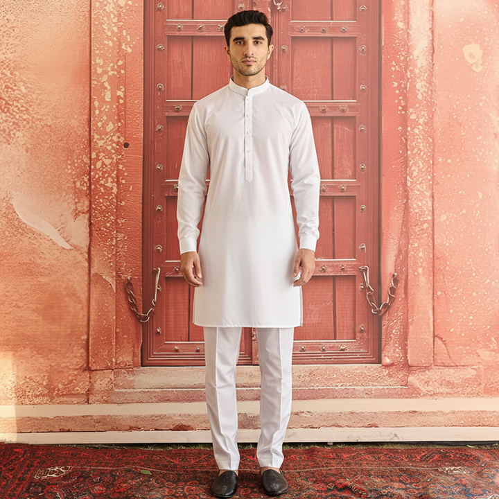Basic Cotton Silk White Slightly Defected Slim Fit Suit