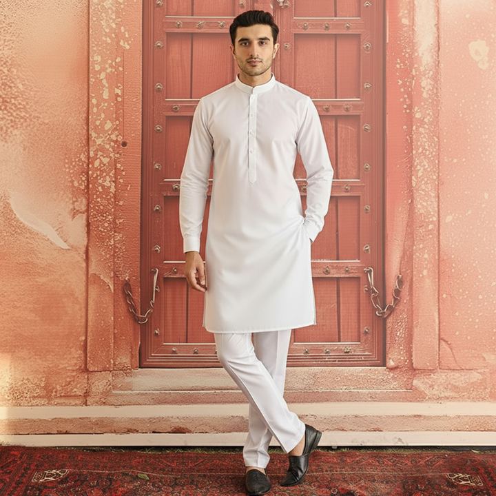 Basic Cotton Silk White Slightly Defected Slim Fit Suit
