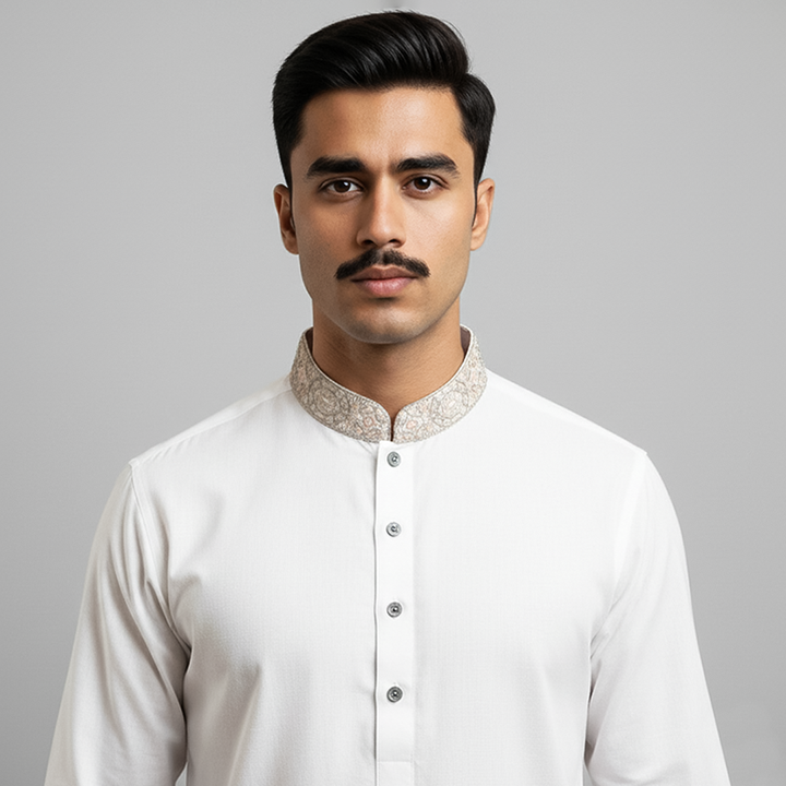 Basic Ayuthia White Slightly Defected Slim Fit Embroidered Suit