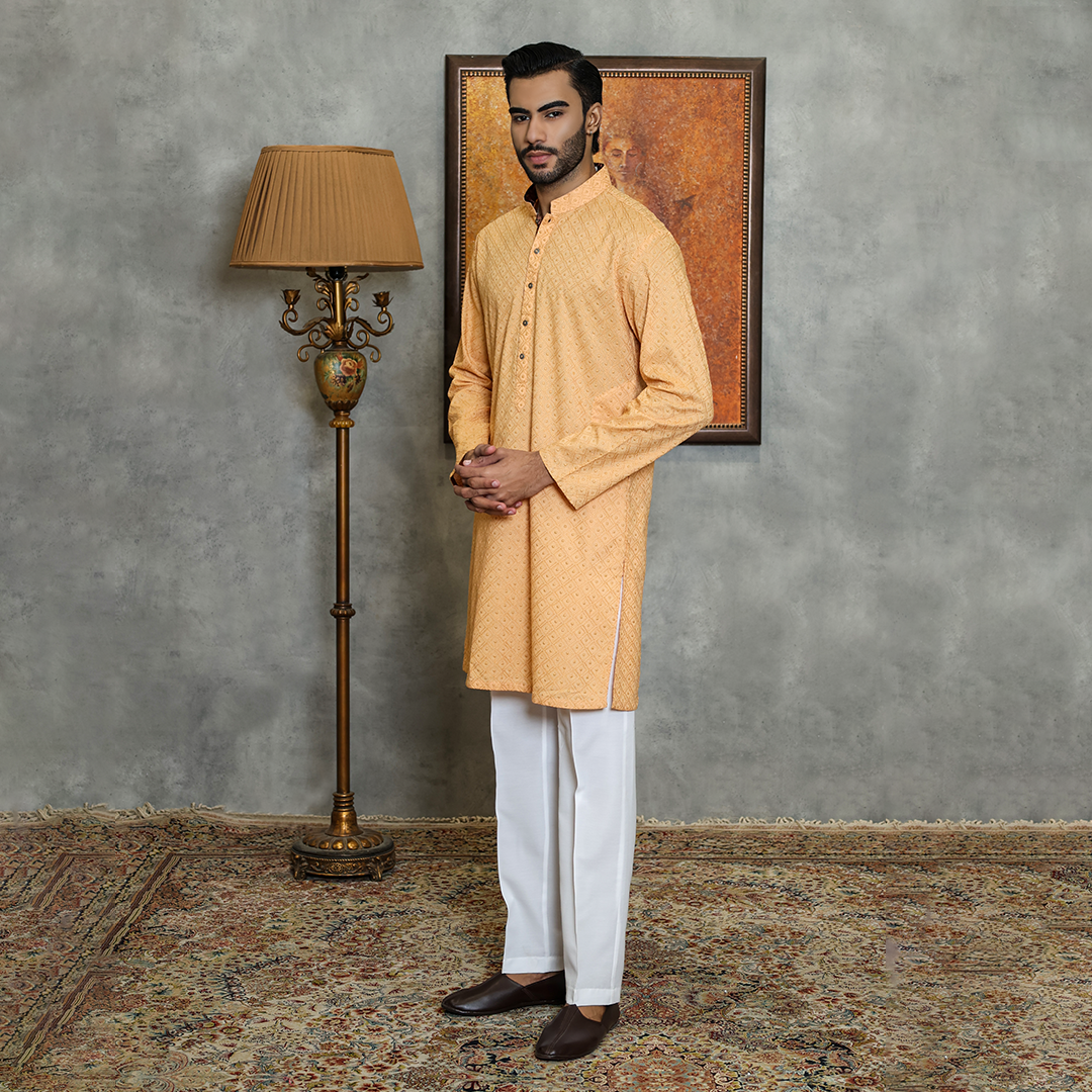 Basic Cotton Peach Slim Fit Kurta