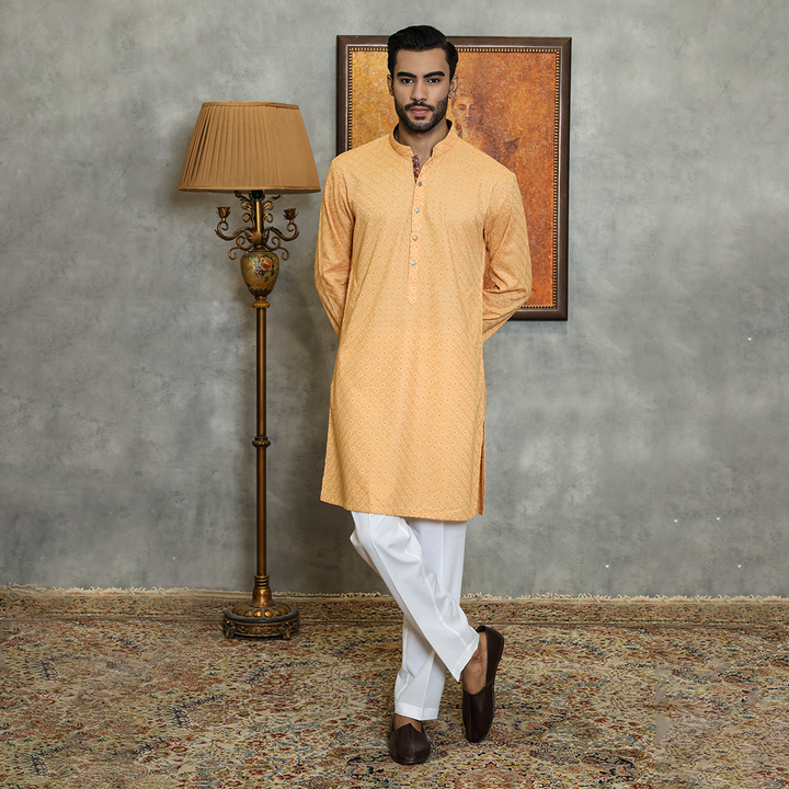 Basic Cotton Peach Slim Fit Kurta