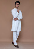 Basic Cotton Silk Cloud Dancer Slim Fit Embroidered Suit